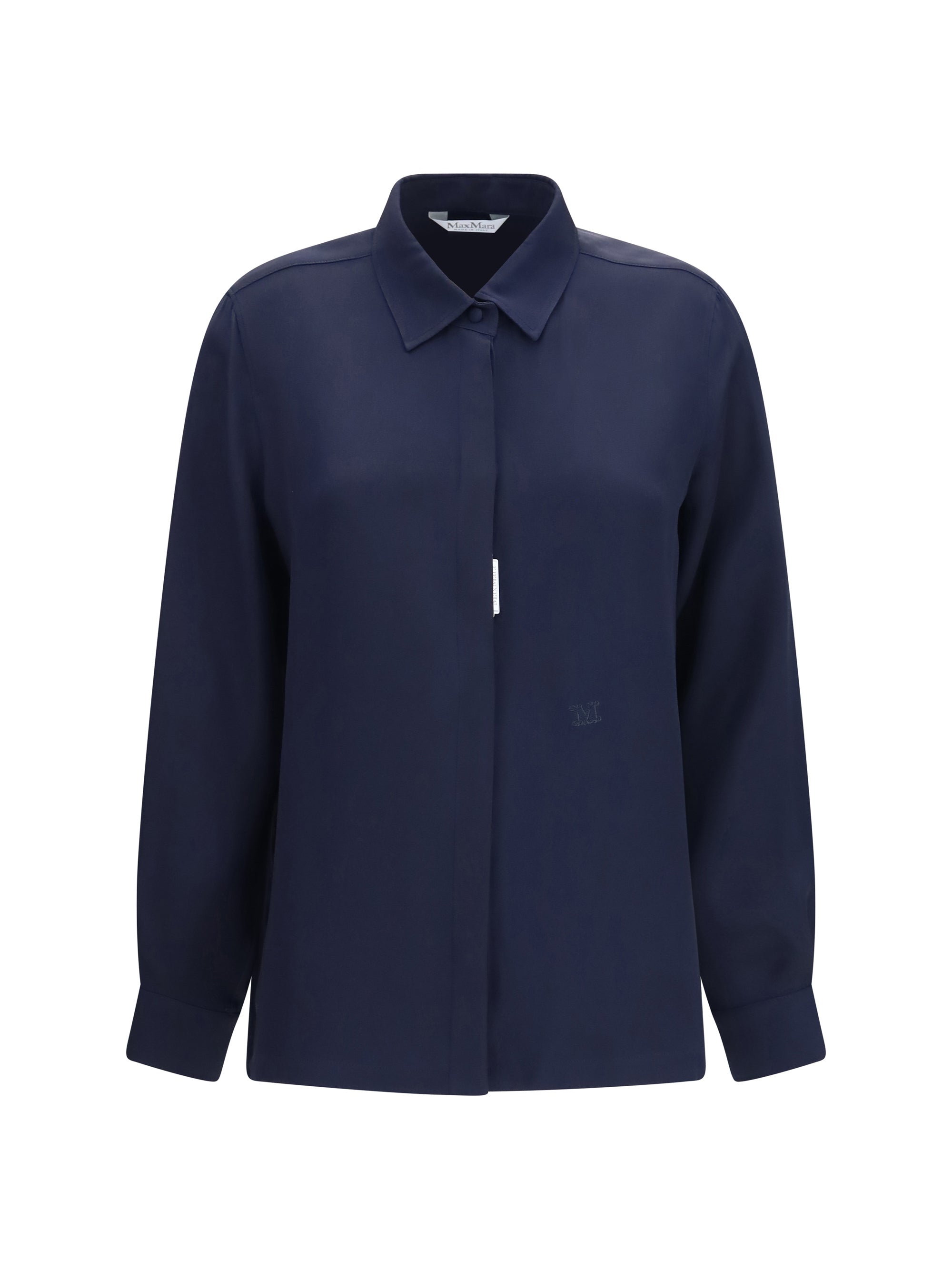 Max Mara Crepe De Chine Silk Shirt — Navy