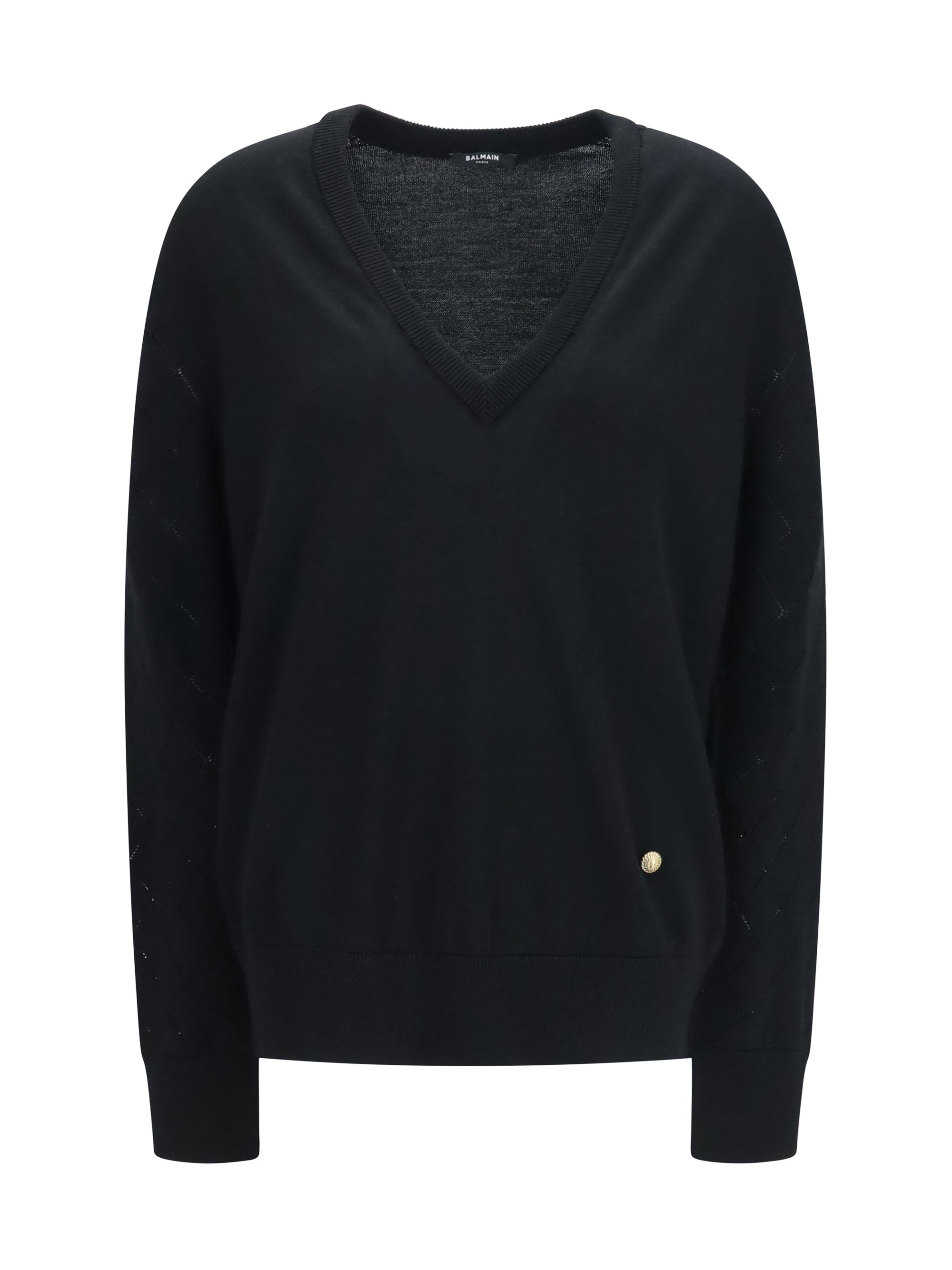 Balmain Merino Wool V-Neck Sweater — Black