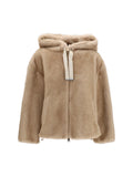 Herno Eco-Fur Hooded Jacket — Beige
