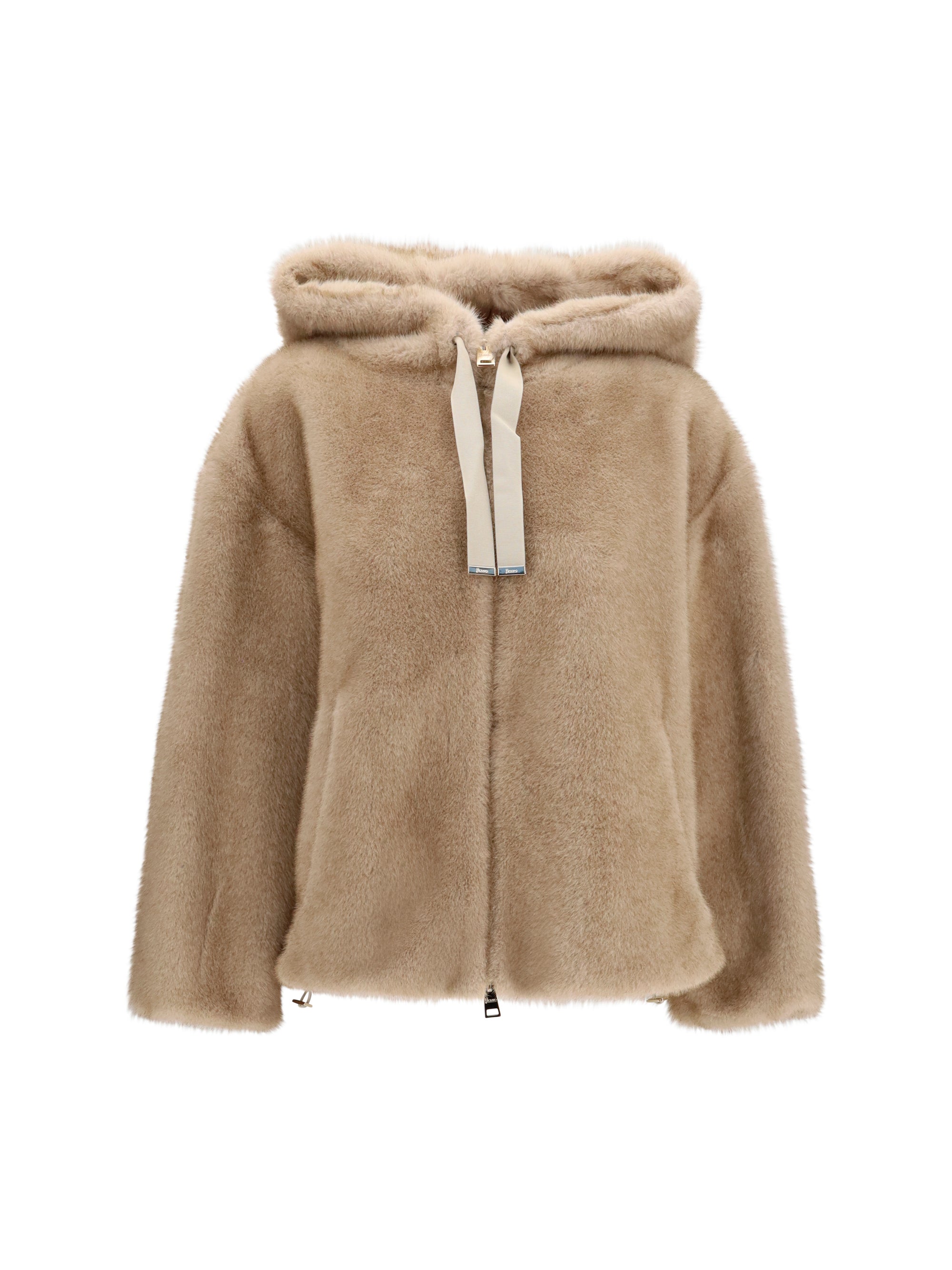 Herno Eco-Fur Hooded Jacket — Beige