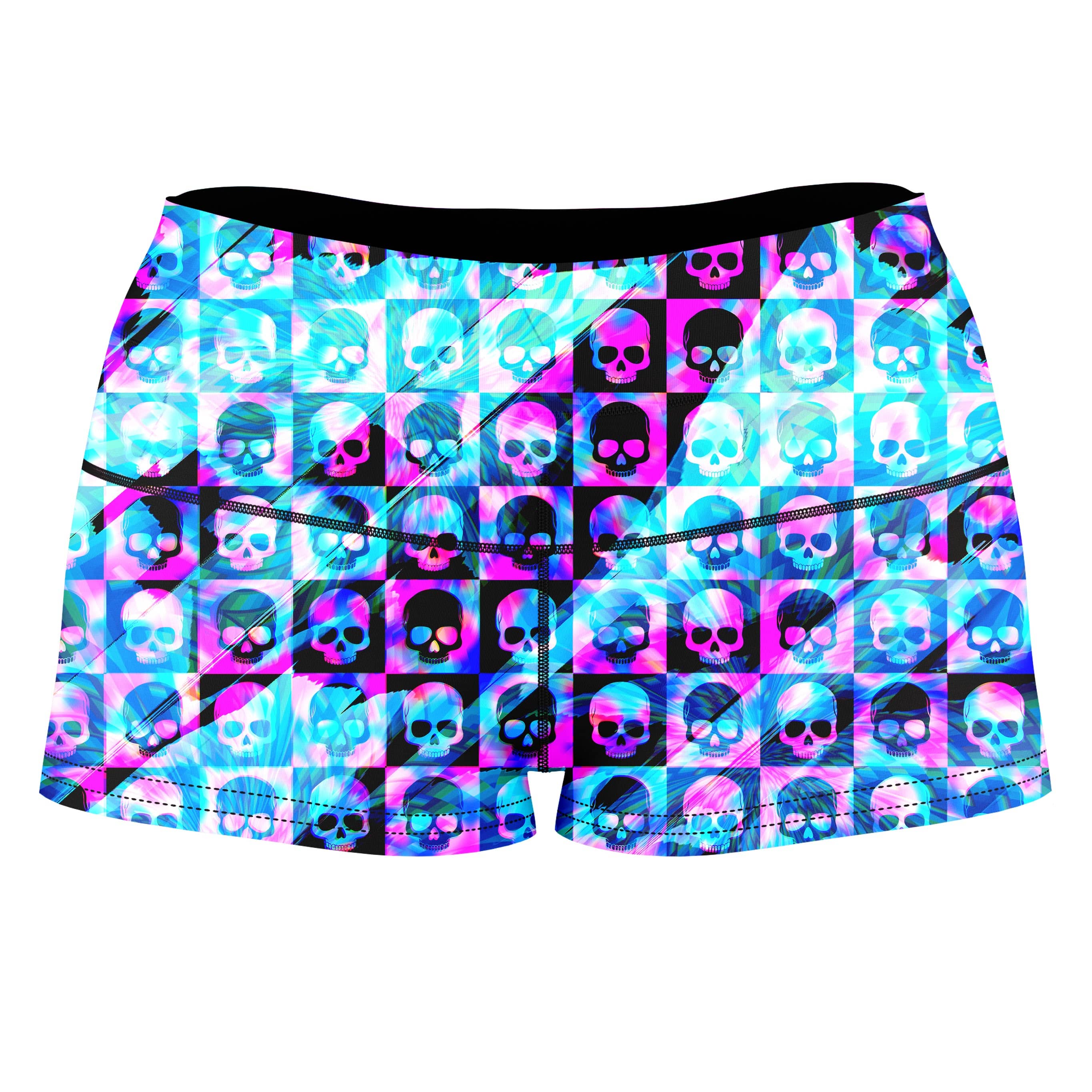 Skull Fam Blue High-Waisted Women's Shorts