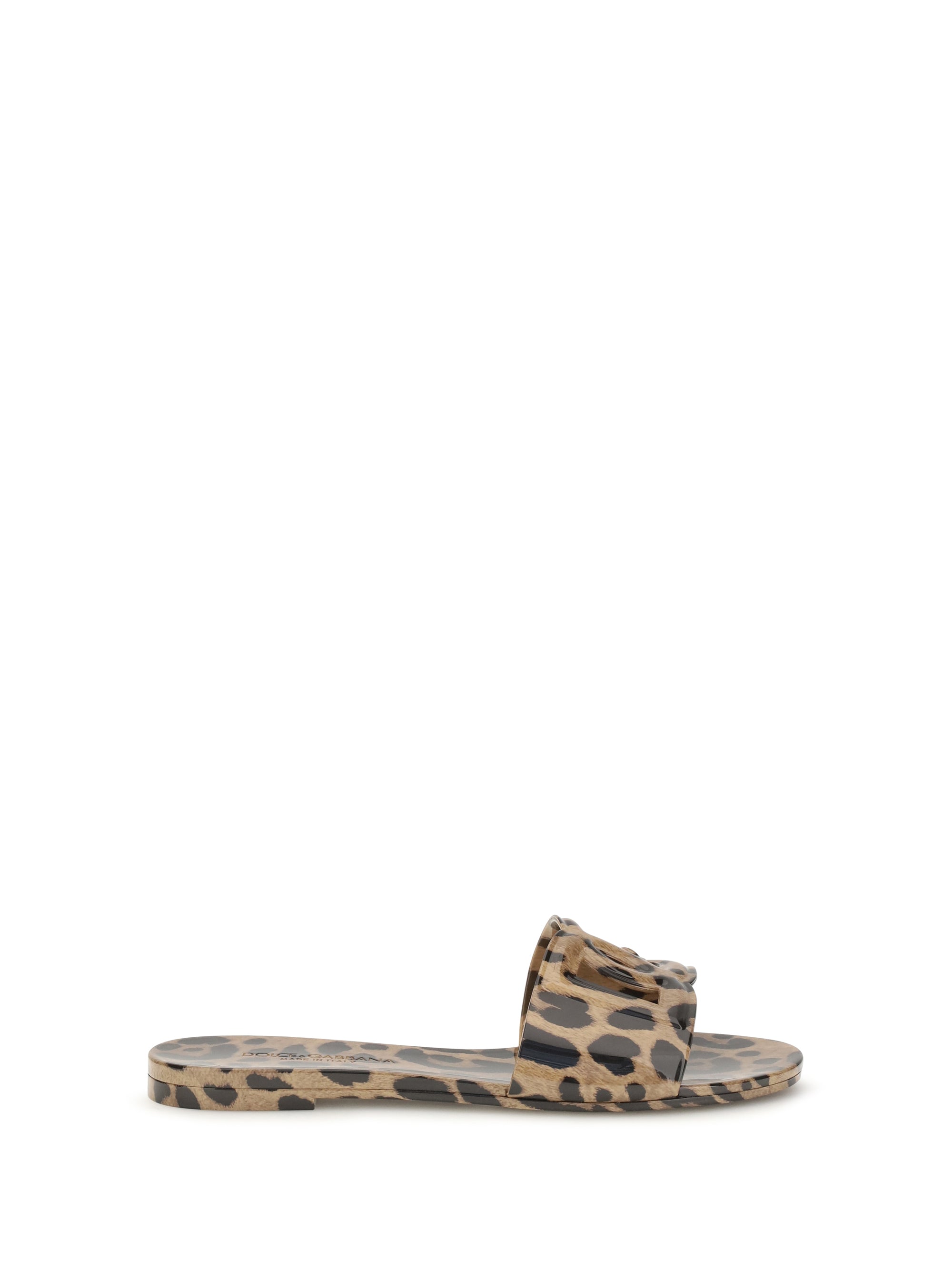 Dolce & Gabbana Leopard Print Rubber Slide Sandals — Beige