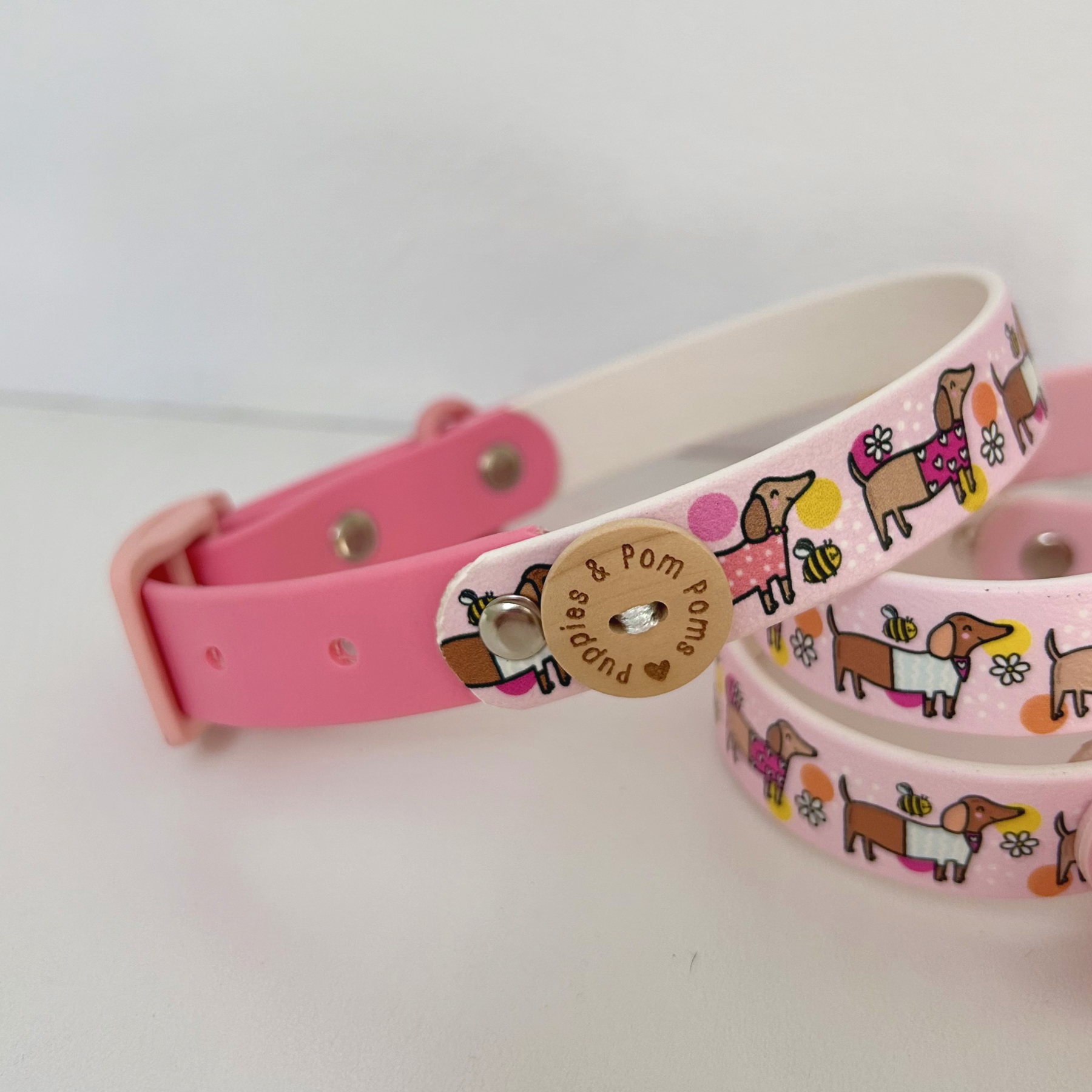 Bee Happy Dachshunds - Handmade Biothane Dog Collar - Powder Pink