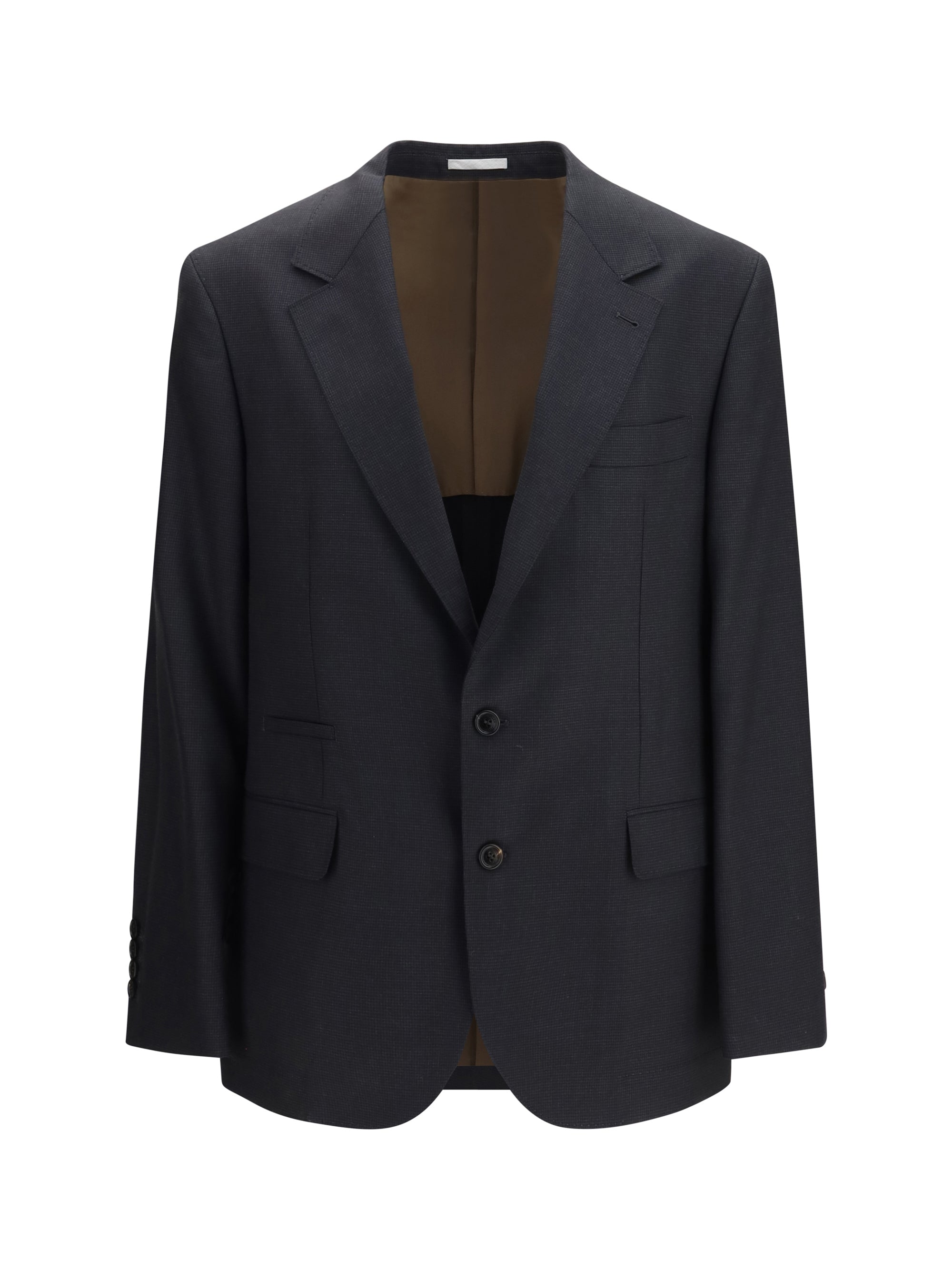 Brunello Cucinelli Wool Houndstooth Blazer — Gray