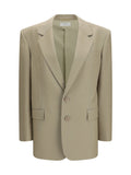 Saint Laurent Wool and Silk Single-Breasted Blazer — Beige