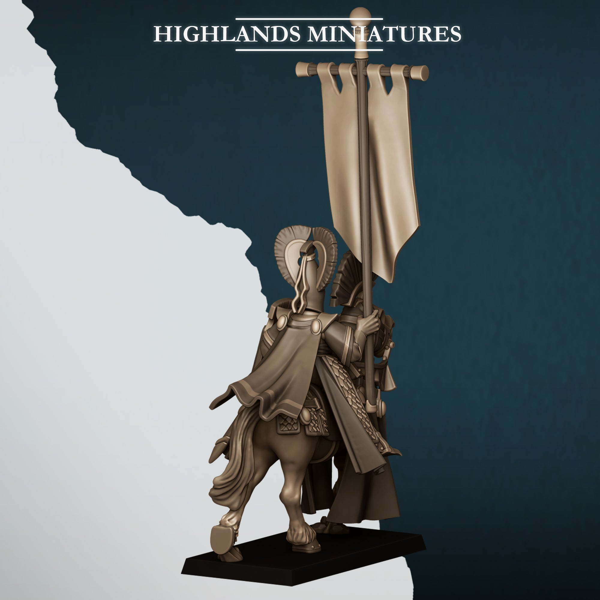 Aegean Elf BSB on Horse, Highlands Miniatures