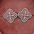 Pink Floral Round Cut Diamond Stud Earrings