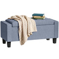 Tufted Fabric Storage Ottoman with Wooden Legs & Armrests, 36.6" Rectangular Bench for Living Room or Entryway, Dark Gray