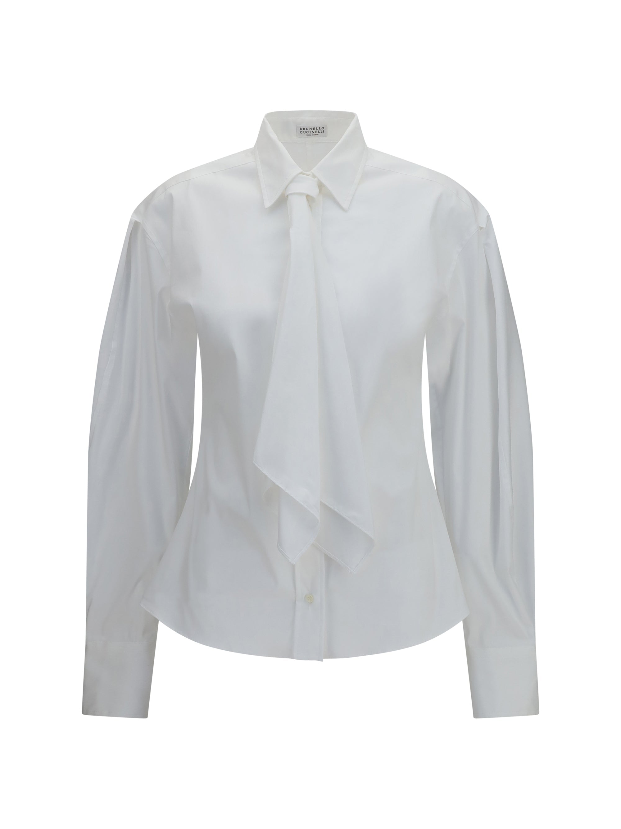 Brunello Cucinelli Cotton Blend With Integrated Tie Shirt — White