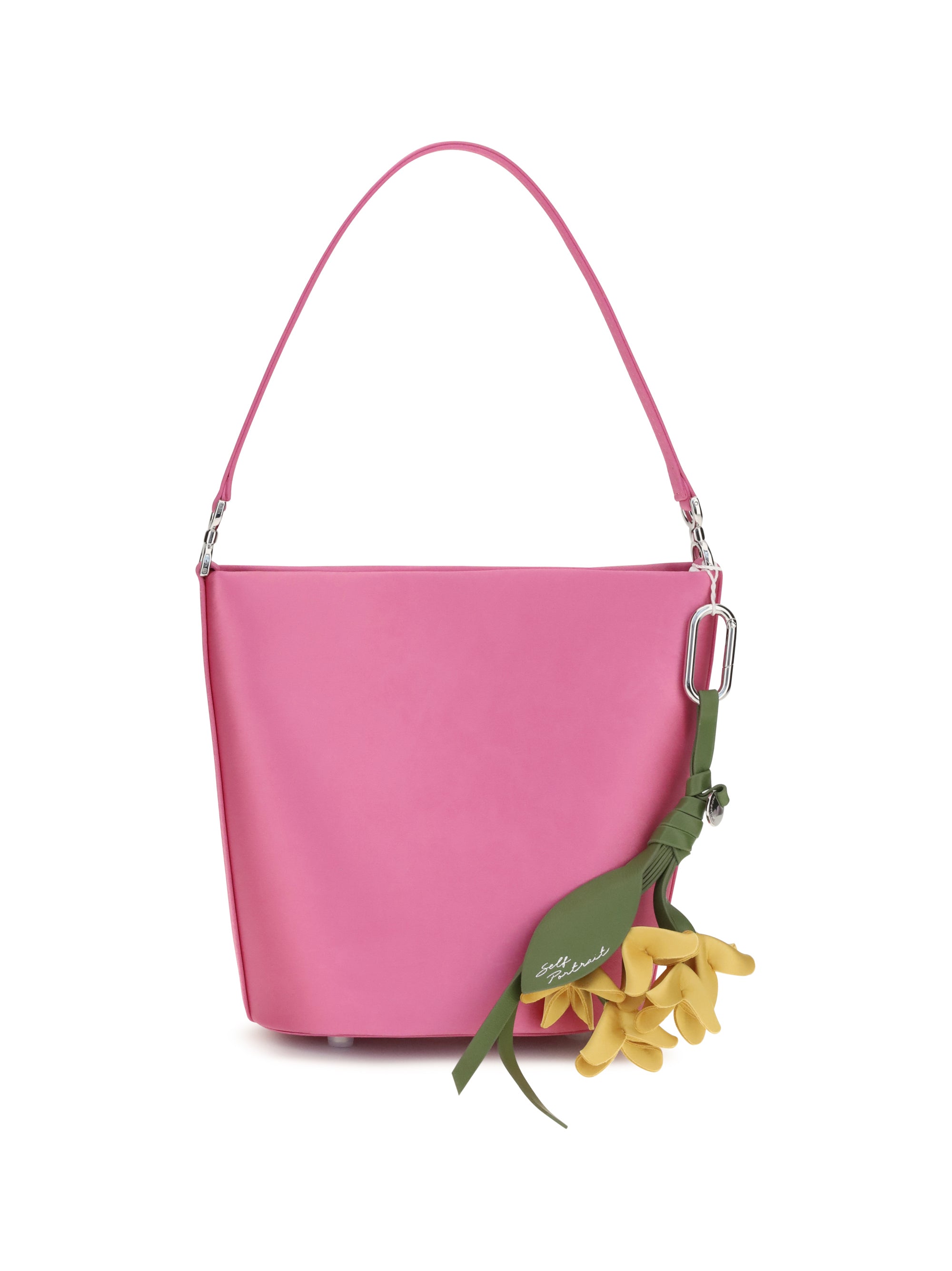 Self-Portrait Satin Bucket Bag — Pink