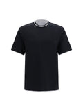 Brunello Cucinelli Two-Tone Trim Cotton T-Shirt — Black