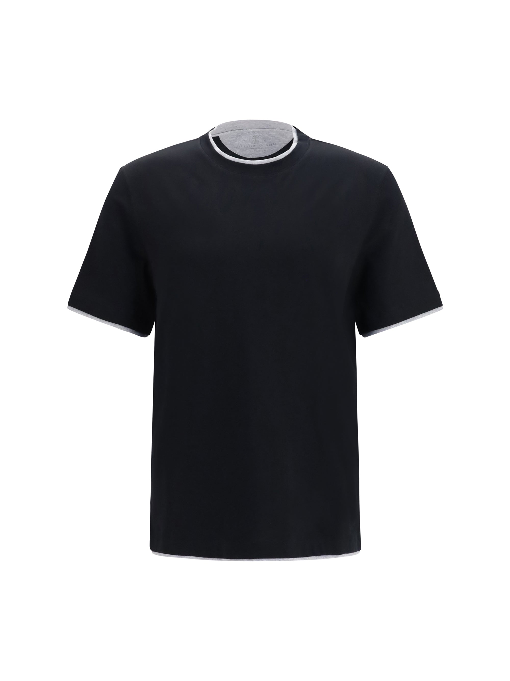 Brunello Cucinelli Two-Tone Trim Cotton T-Shirt — Black