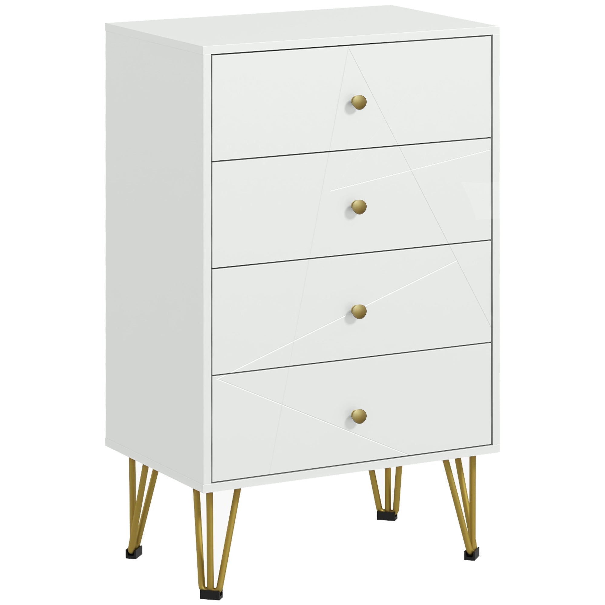 Bedroom Tallboy 4-Drawer Dresser, Modern Storage Drawer Unit with Hairpin Legs, White
