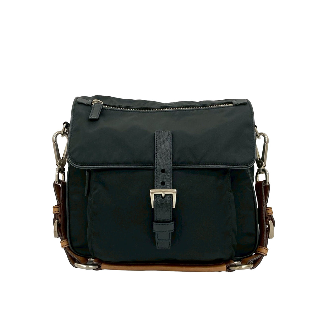 Saffiano Trimmed Tessuto Shoulder Bag