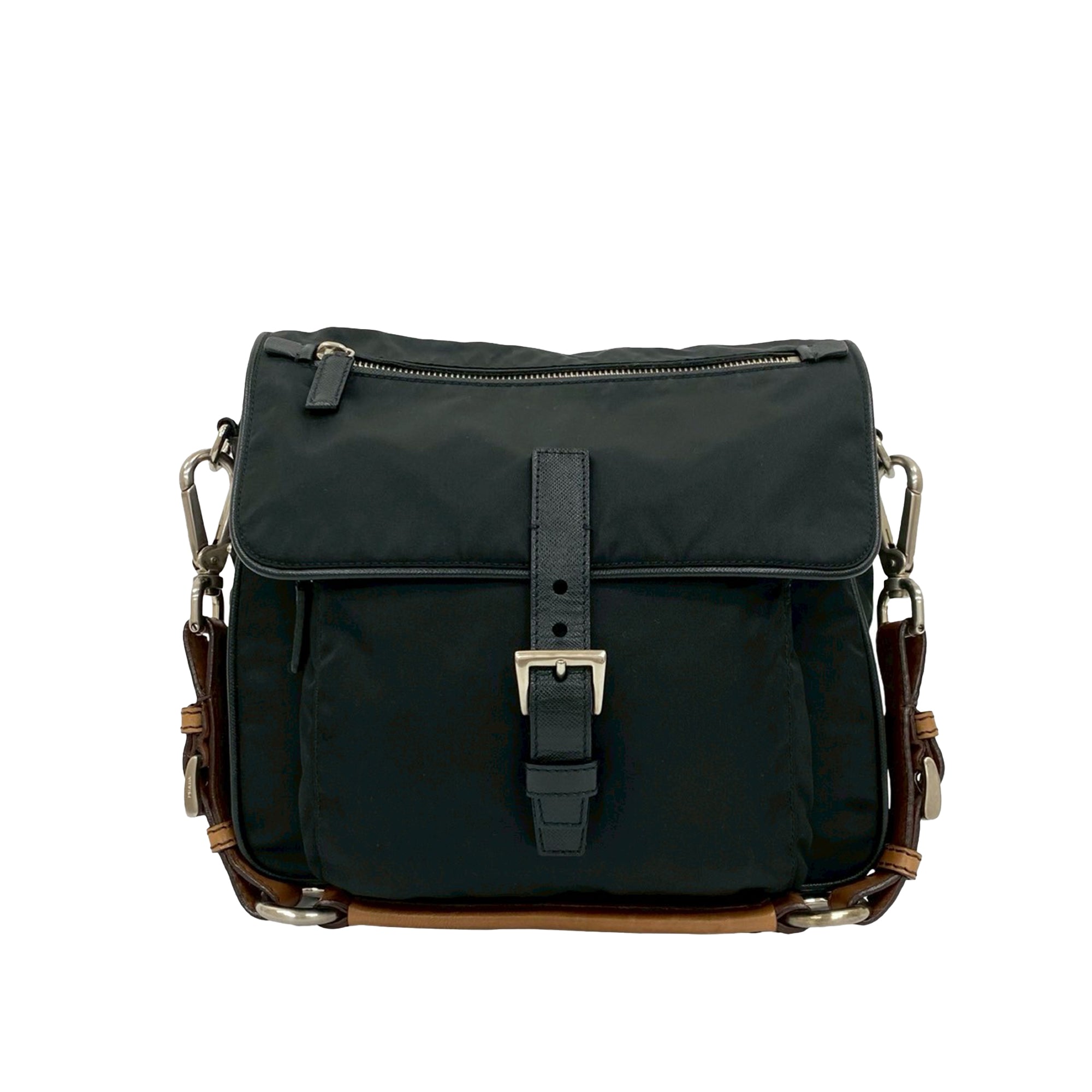 Saffiano Trimmed Tessuto Shoulder Bag