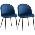 Set of 2 Mid-Back Velvet Dining Chairs for Dining Room, Dark Blue