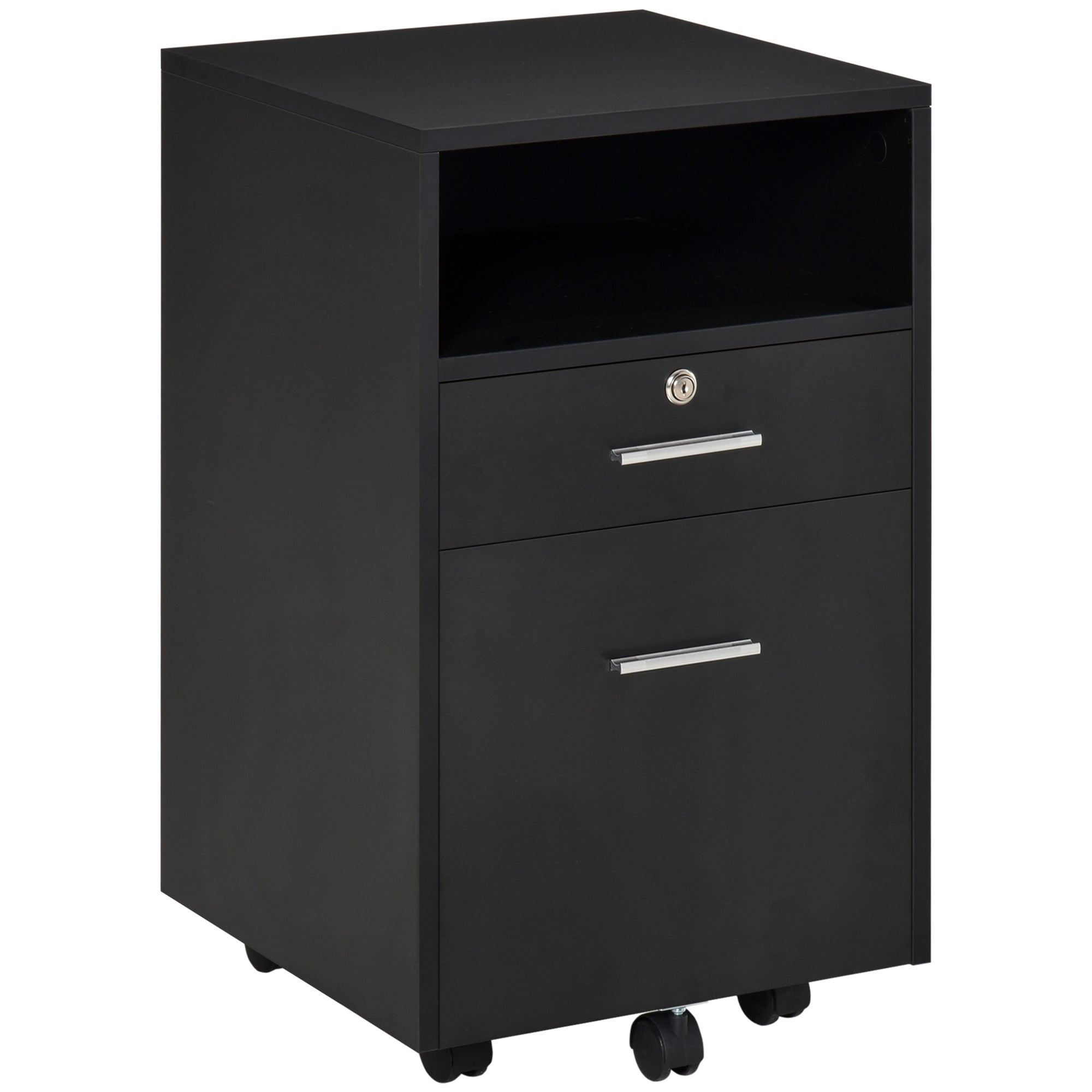 Mobile File Cabinet, Lockable Storage Cupboard for Office, Living Room, Black
