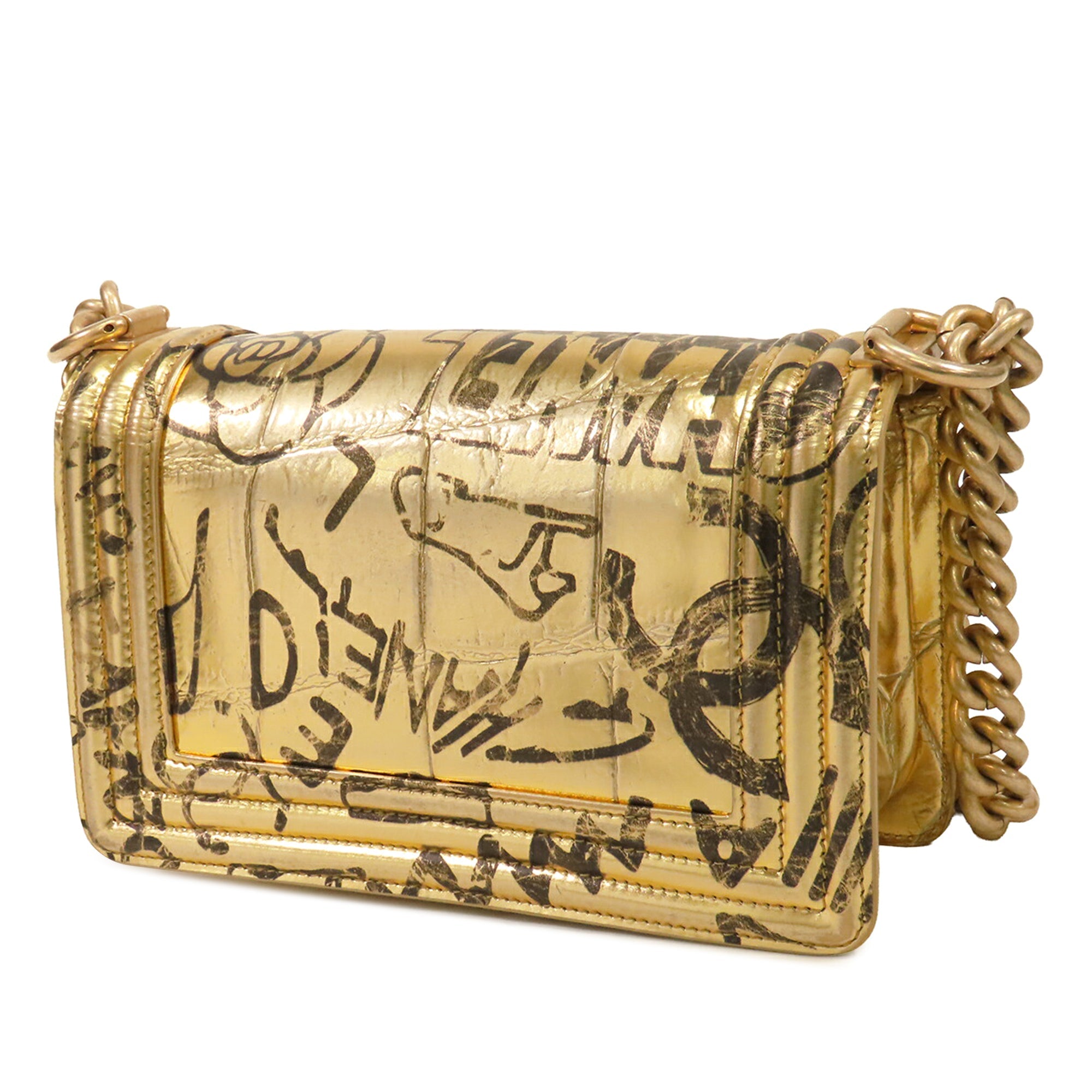 Small Croc Embossed Leather Graffiti Cocodile Boy Flap