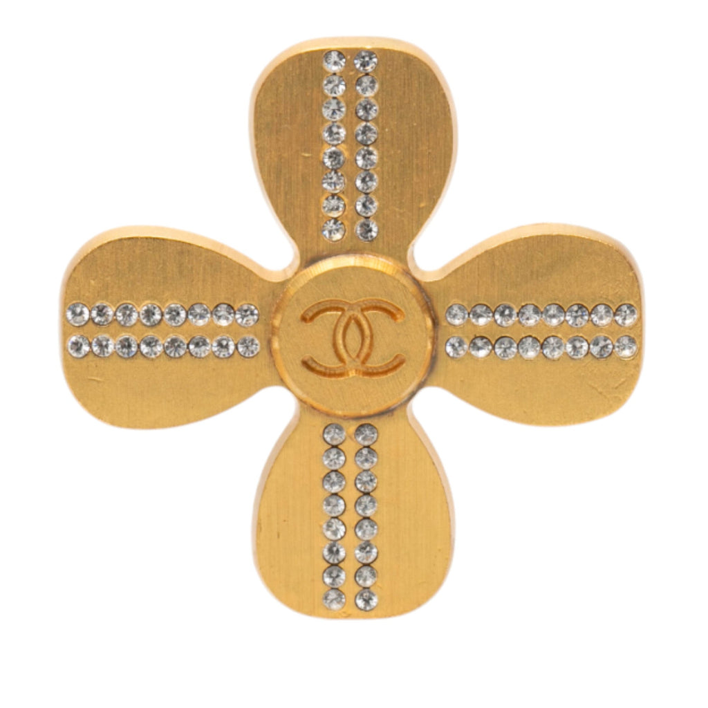 CC Gold Plated Rhinestones Clover Brooch