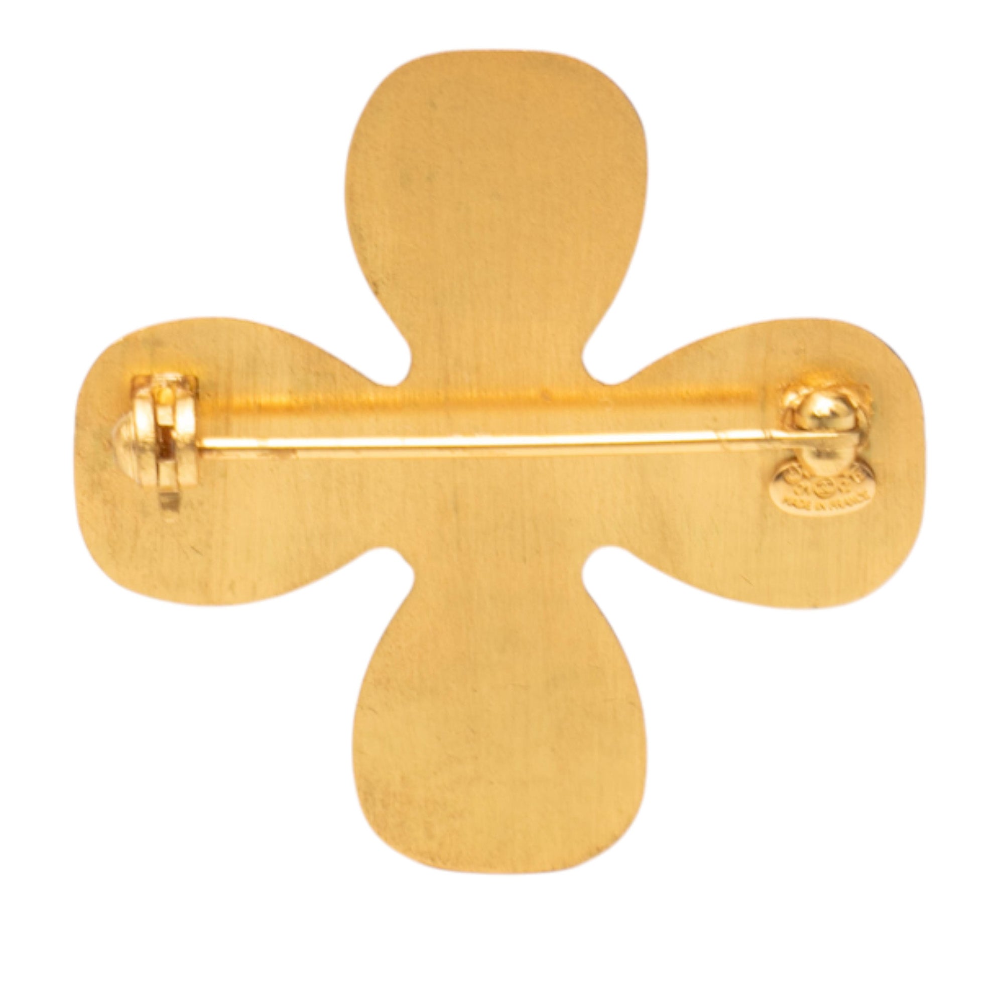CC Gold Plated Rhinestones Clover Brooch