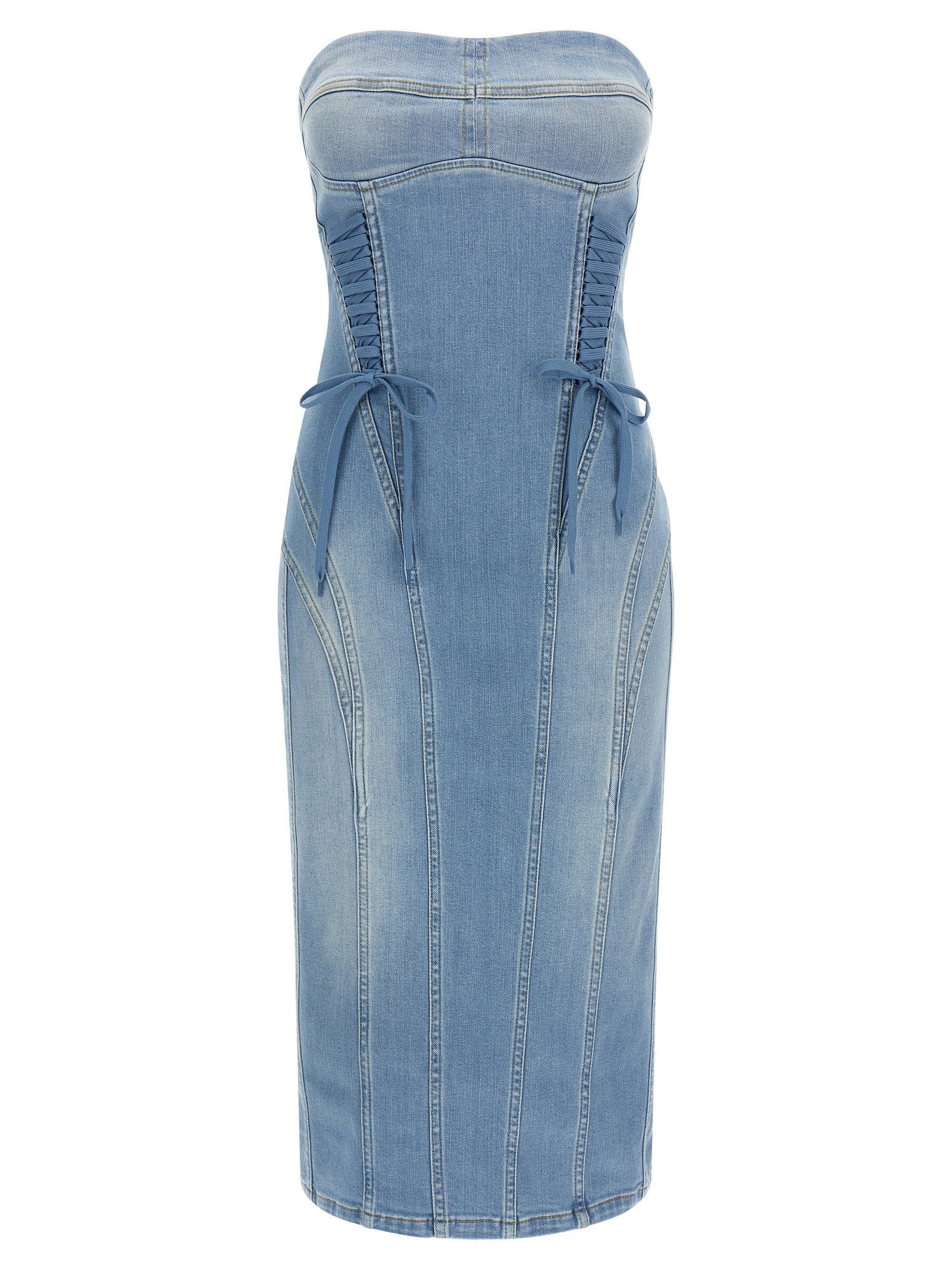 Elisabetta Franchi Stonewashed Denim Bustier Dress — Light Blue
