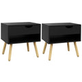 Set of 2 Bedside Table with Drawer and Shelf, Modern Nightstand, End Table for Bedroom, Black