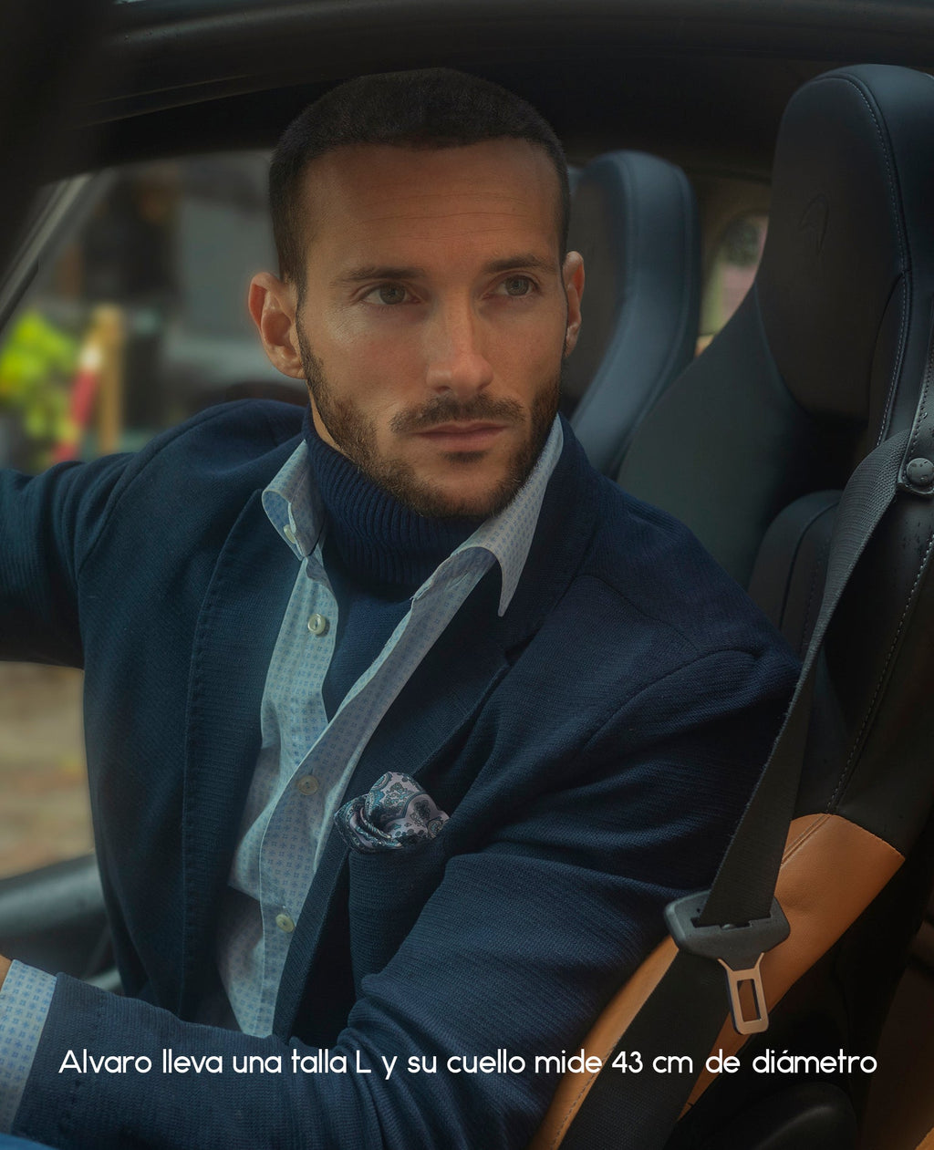 Jersey de cuello vuelto minimo azul hombre