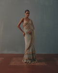 Ice Blue And Rose Gold Hand Embroidered Net Sari And Sleeveless  Blouse By KYNAH, Luxury Indian Fashion & Bridal Wear