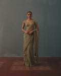 Mint Green And Pani Gold Hand Embroidered Net Sari And Short Sleeves  Blouse By KYNAH, Luxury Indian Fashion & Bridal Wear
