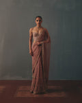 Mauve & Rose Gold Hand Embroidered Net & Mirror Corset & Net Ruffle Sari Set By KYNAH, Luxury Indian Fashion & Bridal Wear