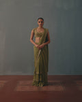 Sage Green & Pani Gold Hand Embroidered Sari Set By KYNAH, Luxury Indian Fashion & Bridal Wear