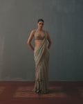 Aqua & Rose Gold Hand Embroidered Sari Set By KYNAH, Luxury Indian Fashion & Bridal Wear