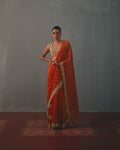 Sindoori & Rose Gold Hand Embroidered Sari Set By KYNAH, Luxury Indian Fashion & Bridal Wear