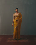 Mustard & Pani Gold Hand Embroidered Sari Set By KYNAH, Luxury Indian Fashion & Bridal Wear