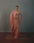 Baby Orchid & Peach Shaded Hand Embroidered Sari & Blouse With Tassel Detailing By KYNAH, Luxury Indian Fashion & Bridal Wear