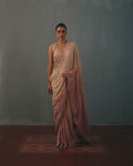 Coconut & Blue Multi Thread Hand Embroidered Classic Sari Set By KYNAH, Luxury Indian Fashion & Bridal Wear