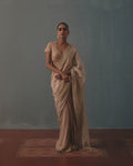 Rose Gold Tissue Hand Embroidered Half & Half Sari Set By KYNAH, Luxury Indian Fashion & Bridal Wear