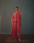 Coral Hand Embroidered Sleeveless Star Kurta Set By KYNAH, Luxury Indian Fashion & Bridal Wear