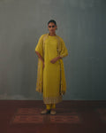 Lime Hand Embroidered Sleeveless Star Kurta Set By KYNAH, Luxury Indian Fashion & Bridal Wear