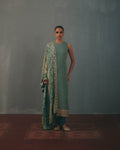 Ice Blue Hand Embroidered Sleeveless Star Kurta Set By KYNAH, Luxury Indian Fashion & Bridal Wear