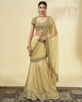 Gold Tissue Godet Sari Set By KYNAH, Luxury Indian Fashion & Bridal Wear