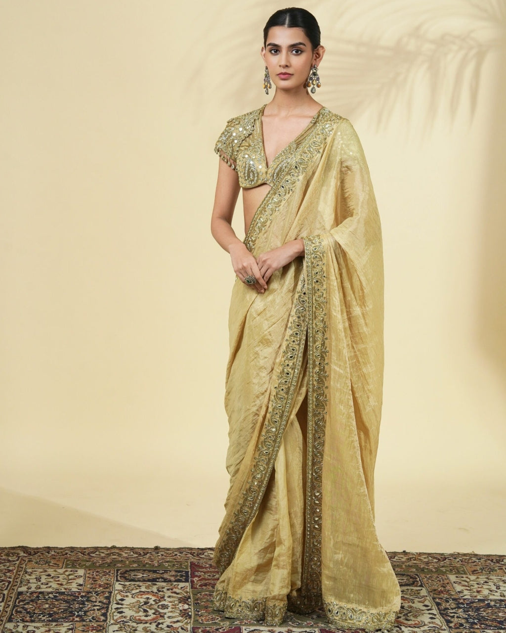 Gold Tissue Classic Sari Set By KYNAH, Luxury Indian Fashion & Bridal Wear
