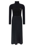 Elisabetta Franchi Ribbed Turtleneck Dress — Black