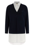 Elisabetta Franchi Multi-Layered Knit and Cotton Dress — Navy
