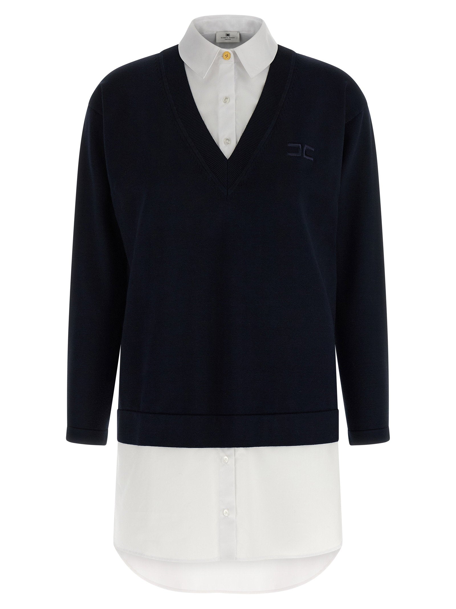 Elisabetta Franchi Multi-Layered Knit and Cotton Dress — Navy