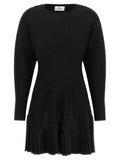 Elisabetta Franchi Ribbed Knit Pleated Dress — Black