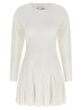 Elisabetta Franchi Ribbed Knit Pleated Dress — White