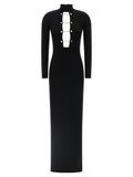 Elisabetta Franchi Jeweled Cut-Out Knit Dress — Black