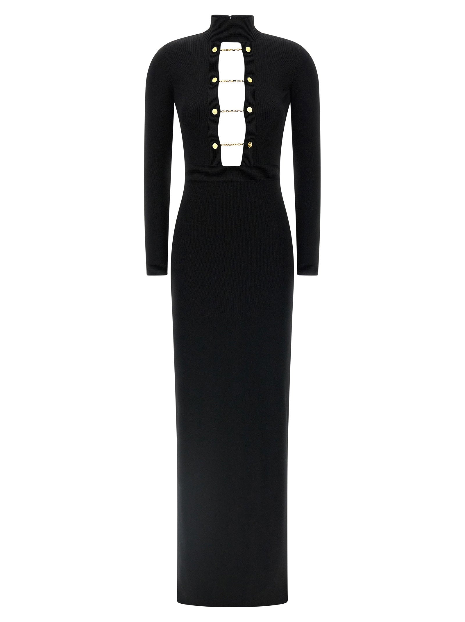 Elisabetta Franchi Jeweled Cut-Out Knit Dress — Black