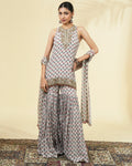 Vintage Rose Butti Print Short Kurta & Gharara Set By KYNAH, Luxury Indian Fashion & Bridal Wear